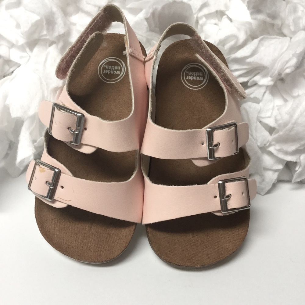 WONDER NATION sz 5 Girls Sandals Buckles + Hook n Loop Strap Pink
